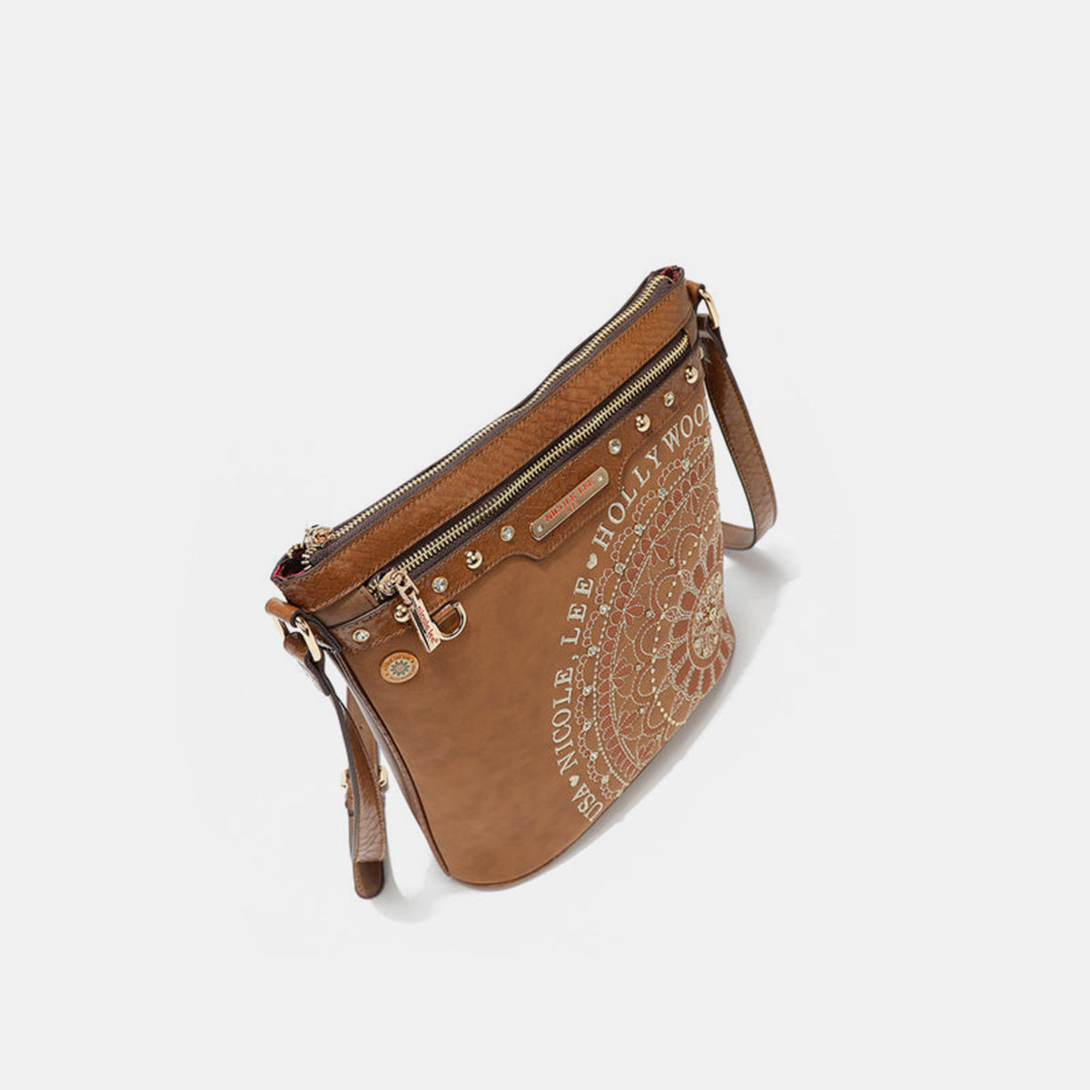 Nicole Lee USA Metallic Stitching Embroidery Inlaid Rhinestone Crossbody Bag - Smart Shopper