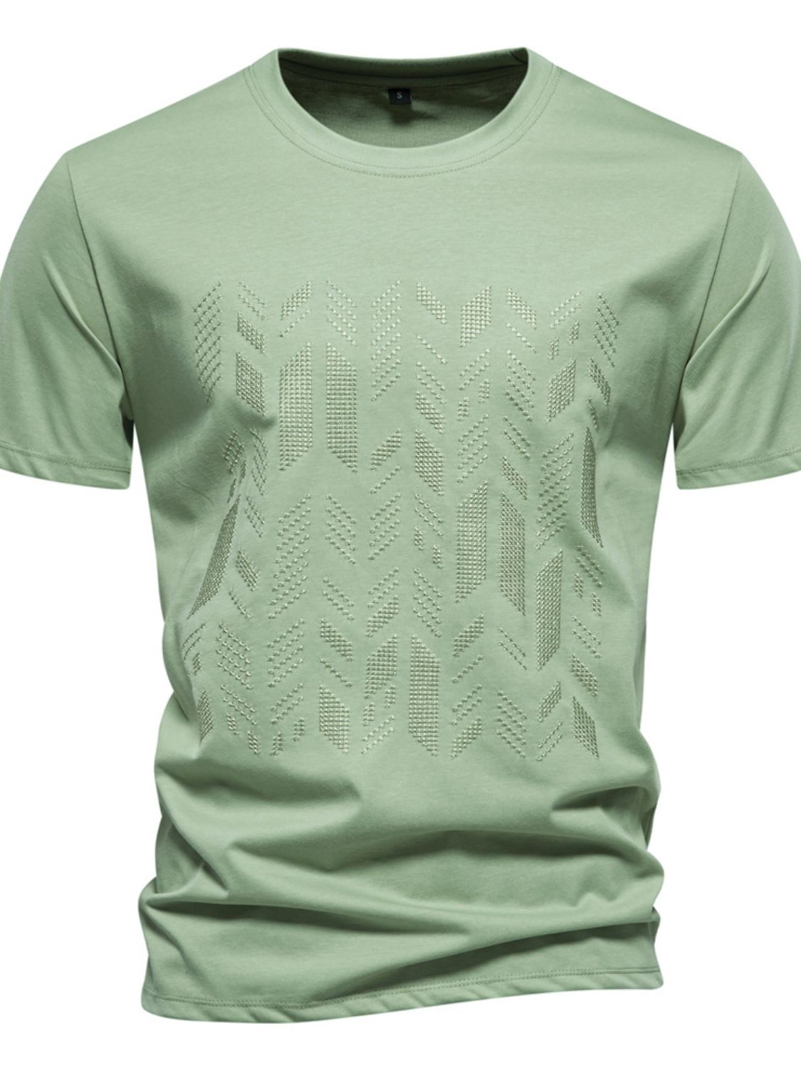 Men's Round Neck Geometric Embroidered T-Shirt - Smart Shopper