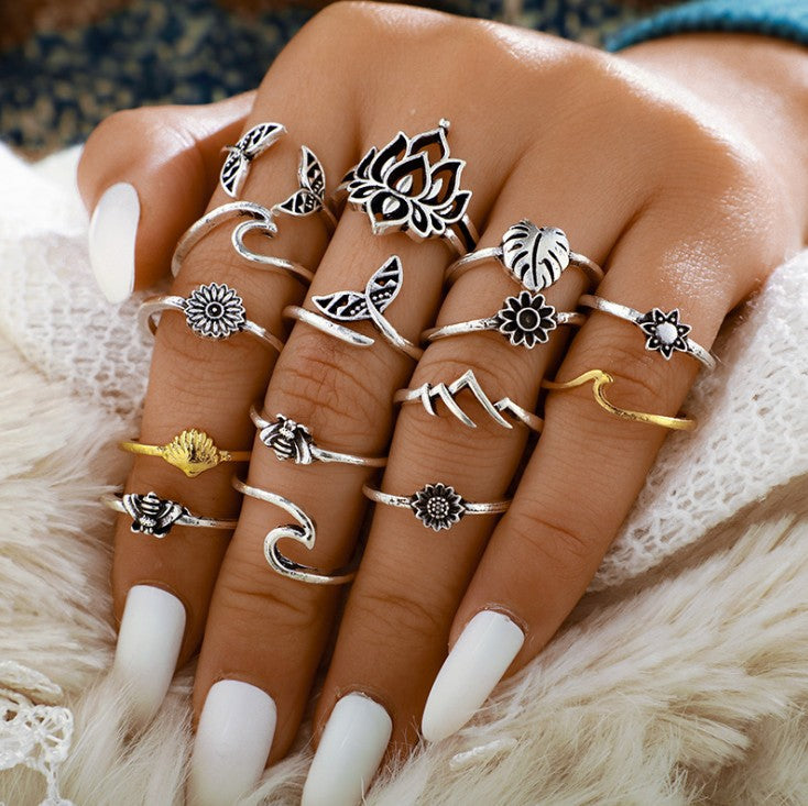 Alloy Multi Shapes 15-Piece Ring Set - Smart Shopper