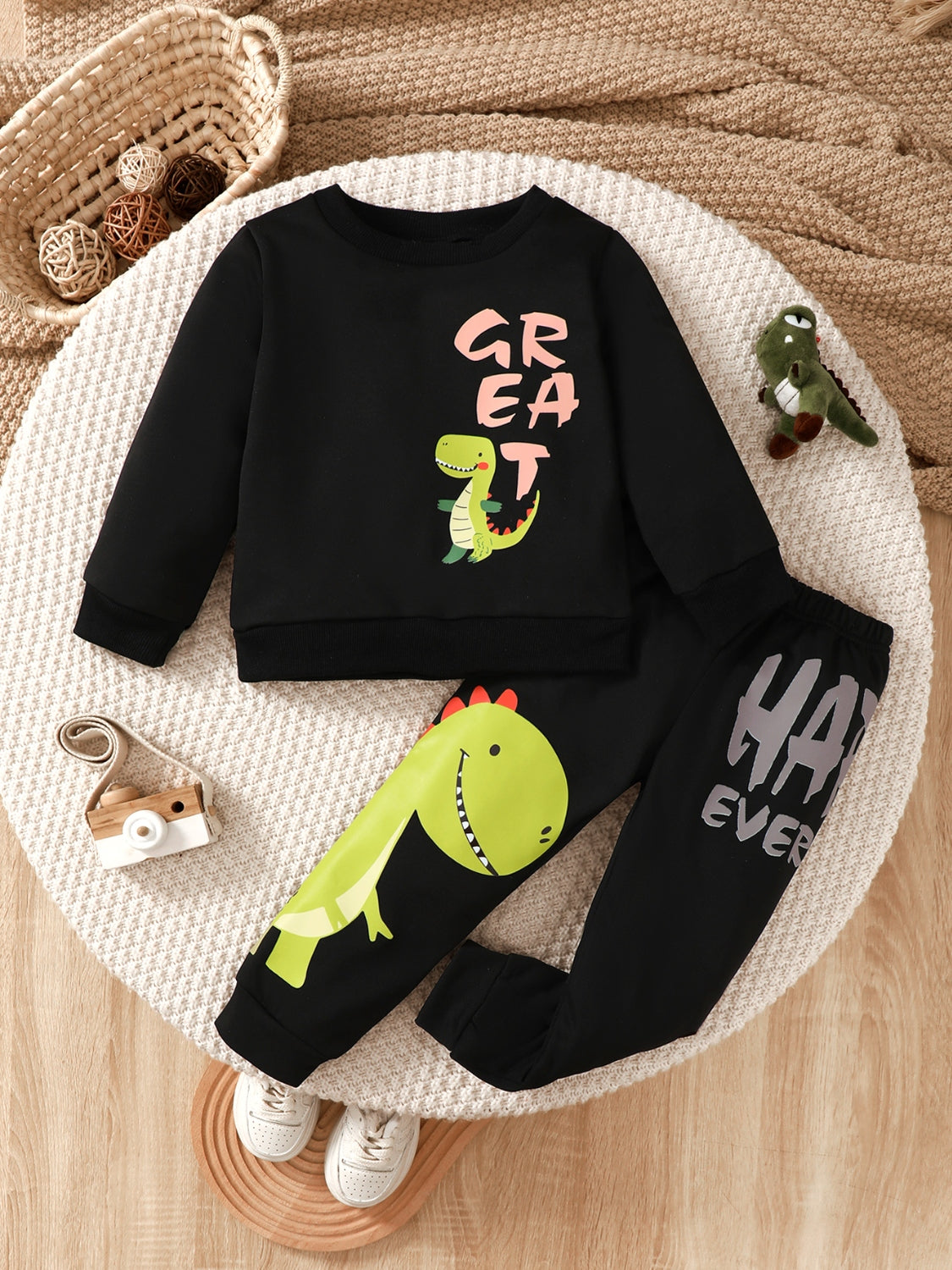 Children's Dinosaur Graphic Sweatshirt and Pants Set - Smart Shopper