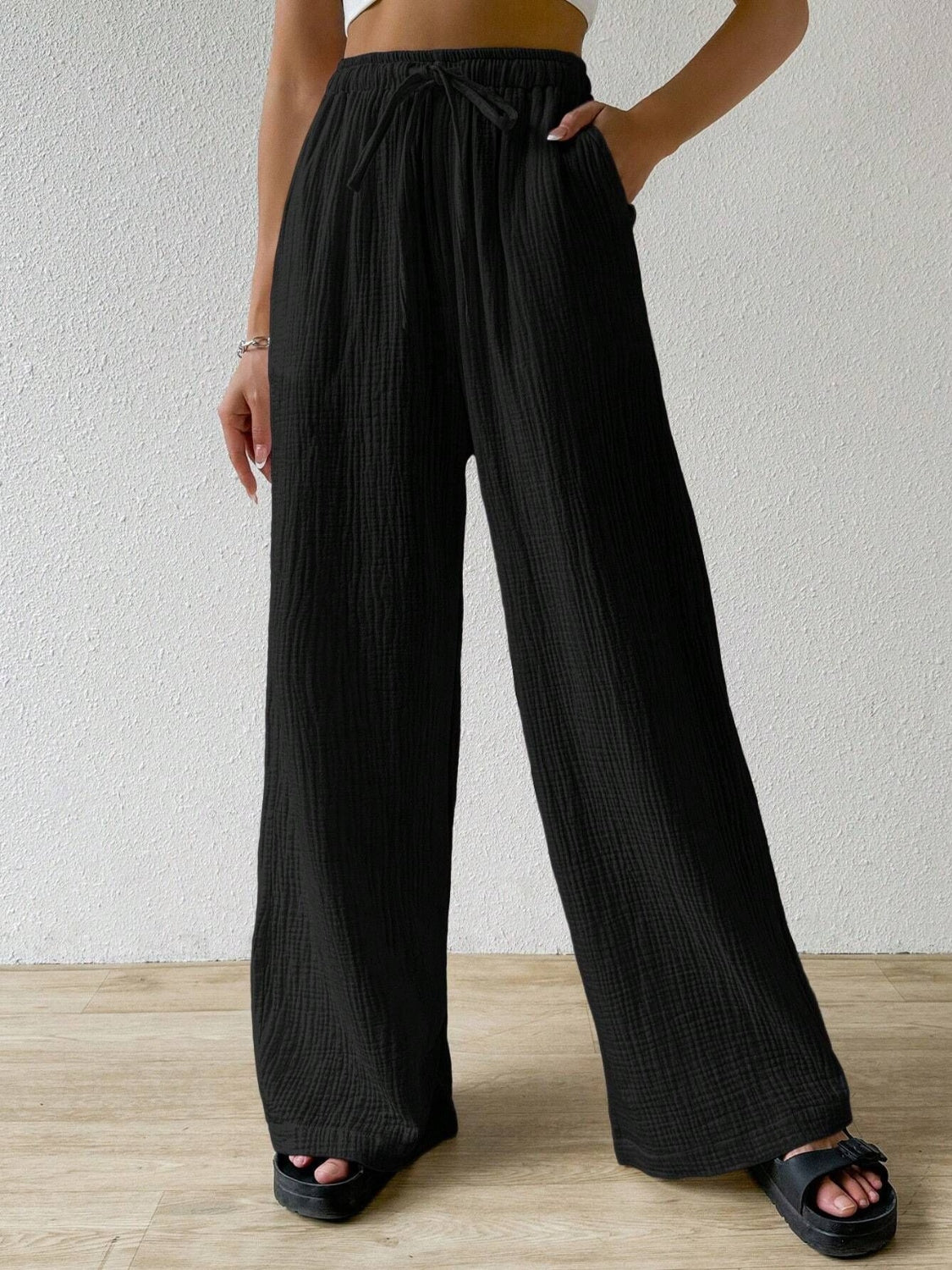 Drawstring Wide Leg Pants - Smart Shopper