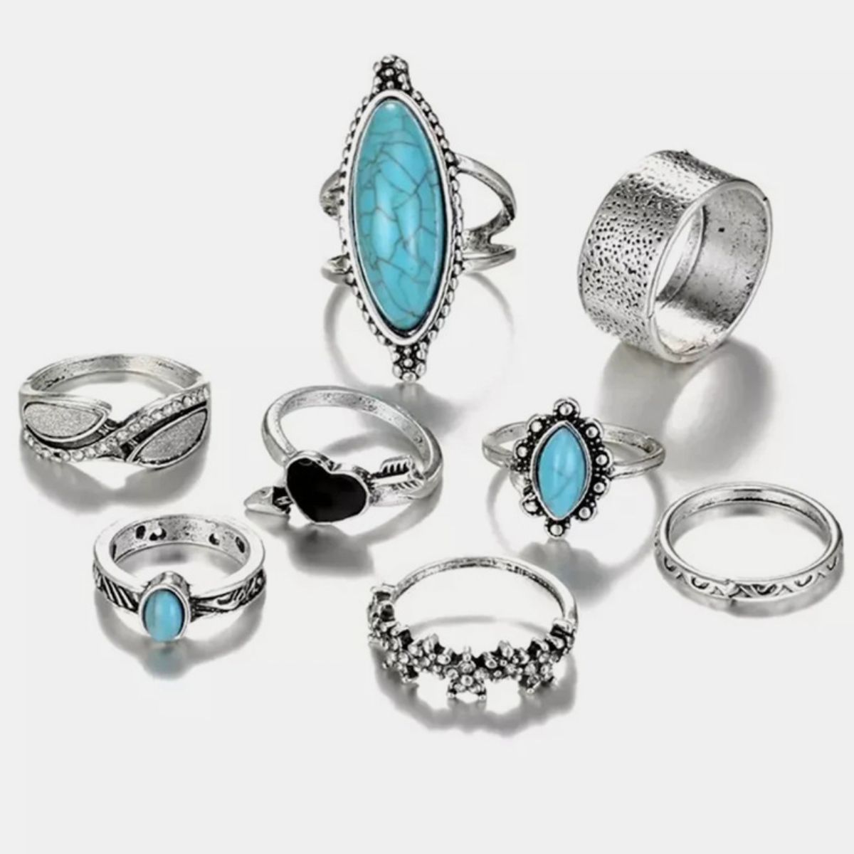 Turquoise Alloy 8-Piece Ring Set - Smart Shopper