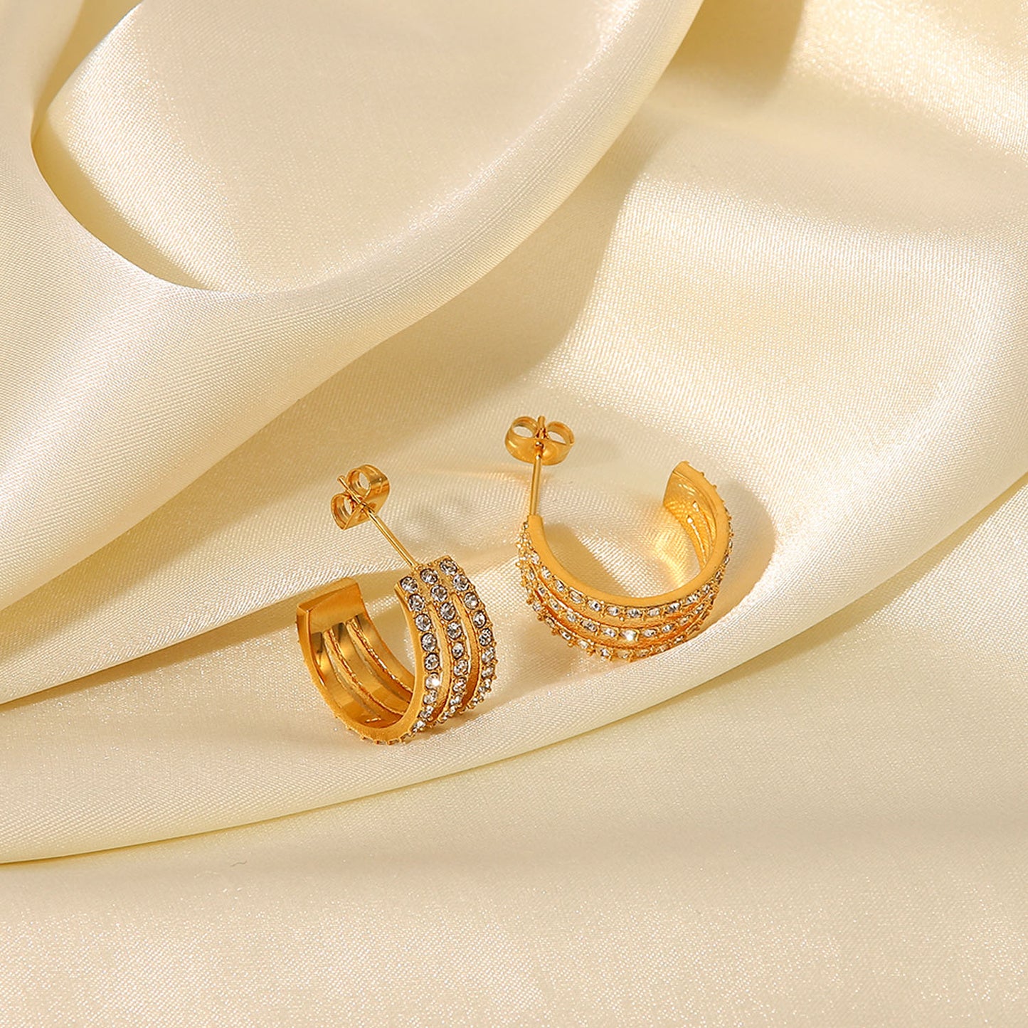 Stainless Steel Inlaid Zircon C-Hoop Earrings - Smart Shopper