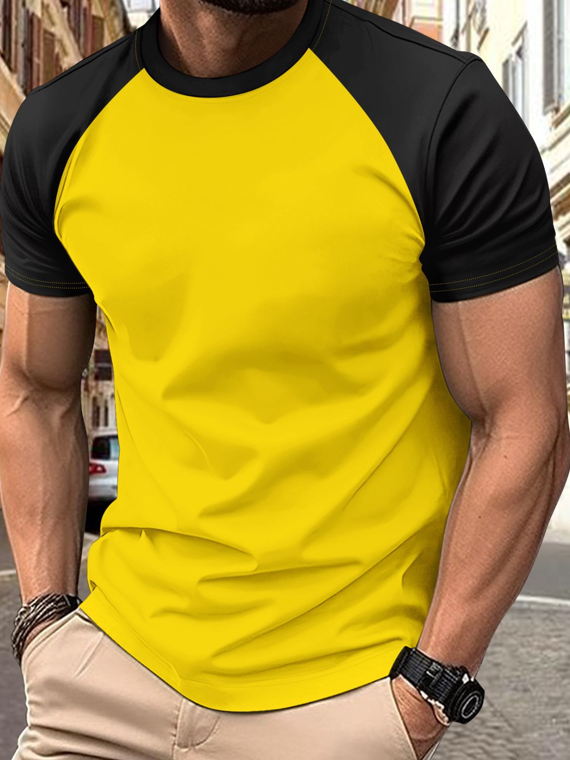 Men's Full Size Round Neck Contrast T-Shirt Plus Size - Smart Shopper