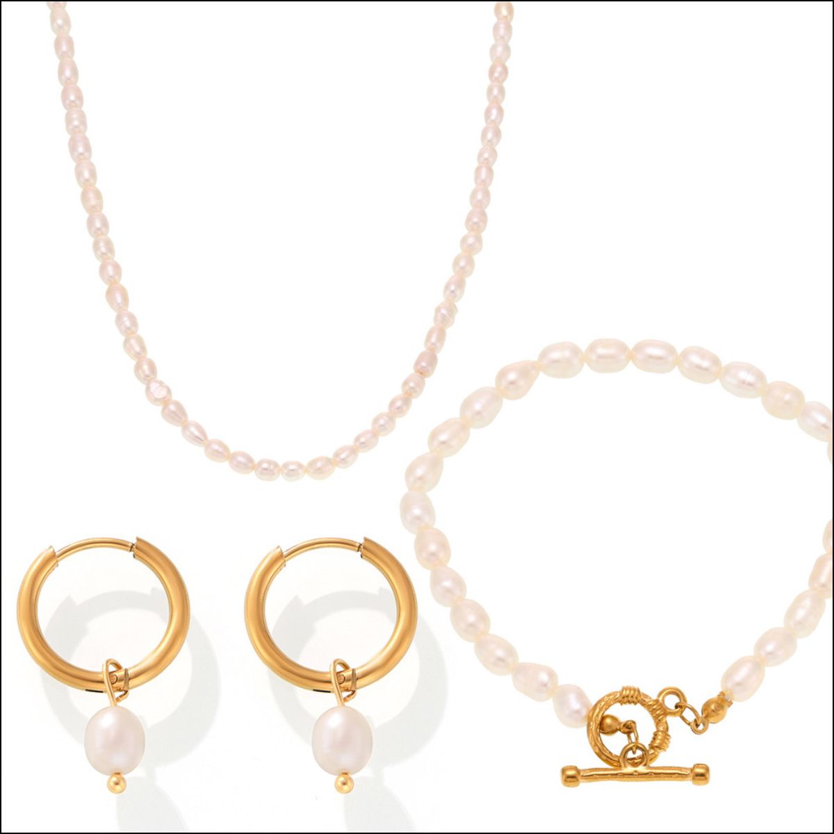 Pearl Necklace, Bracelet and Earrings 4-Piece Jewelry Set - Smart Shopper