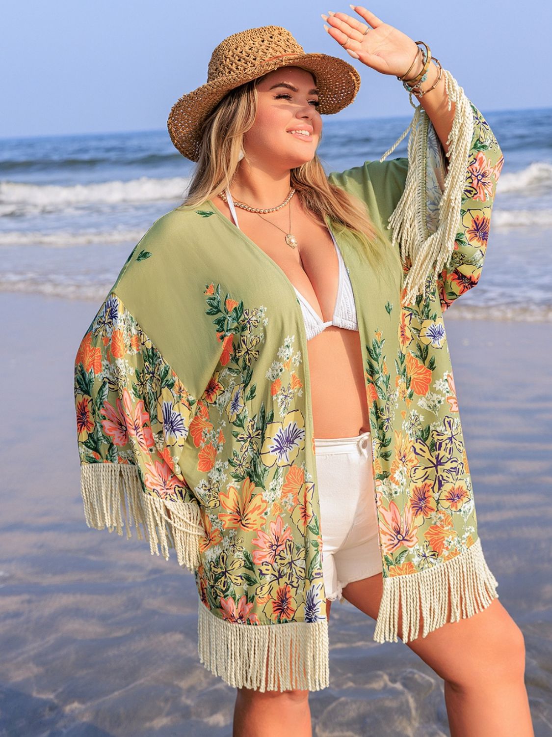 Plus Size Fringe Open Front Cover-Up - Smart Shopper