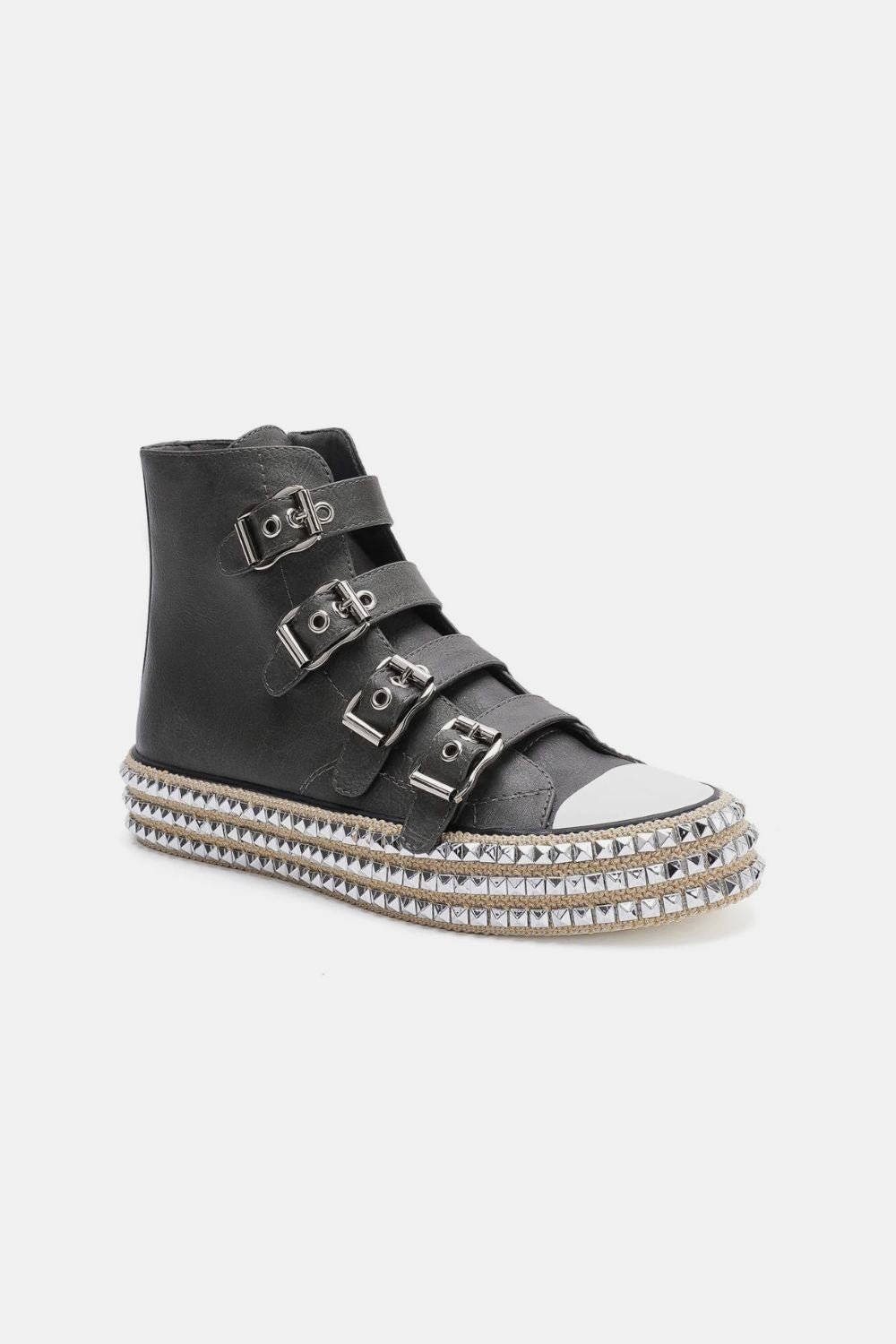 Beast Fashion Multi-Buckle Straps Studded Platform Sneakers - Smart Shopper