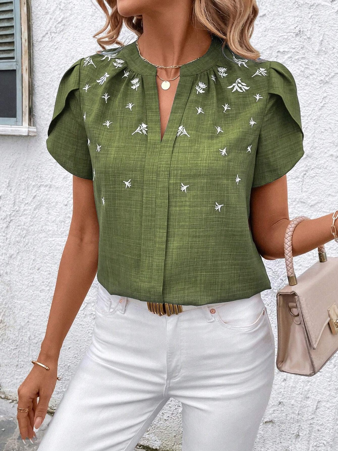 Floral Notched Short Sleeve Blouse - Smart Shopper