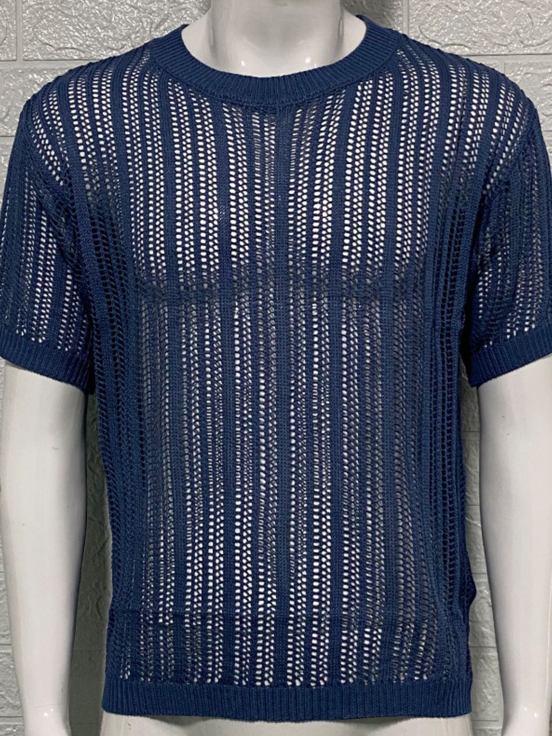 Men's Openwork Round Neck Knit T-Shirt - Smart Shopper