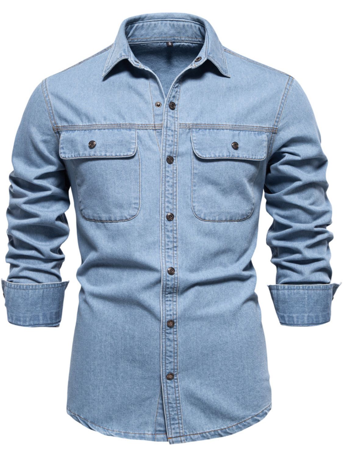 Men's Collared Neck Denim Shirt with Chest Pockets - Smart Shopper