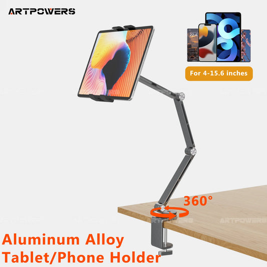 Artpowers Tablet Holder Support for Pad Portable Monitor Holder Phone Stand Laptop Adjustable Rotating Tablet Clip Holder Mount