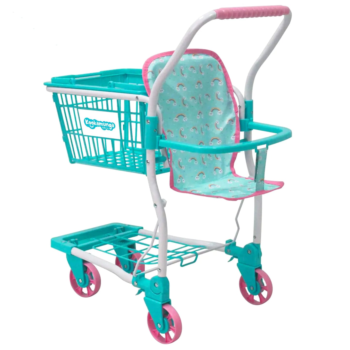 KOOKAMUNGA KIDS 2 in 1 Shopping Cart for Kids - Kids Shopping Cart - Toy Grocery Cart - Toy Shopping Cart w/ Removable Hand Basket & Doll Seat Carrier - Perfect for Boys & Girls Ages 2+ (Blue Rainbow) - Smart Shopper