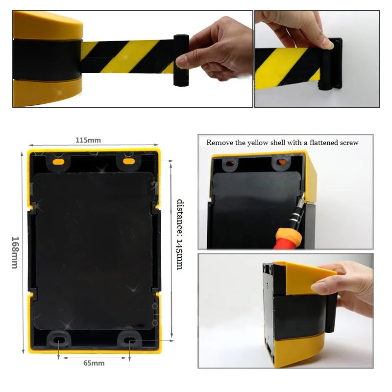 5-10m Belt Length Wall Mounted Retractable Belt Barrier With Yellow / Black Striped Caution Belt for Separated Region