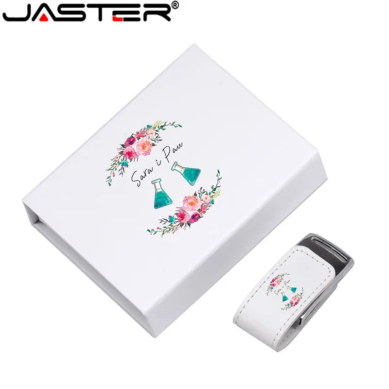 "JASTER Custom Leather USB Flash Drives | 2.0 Pen Drives (4GB-64GB) with White Box | Personalized Gifts with Free Logo (1+ Pcs)"