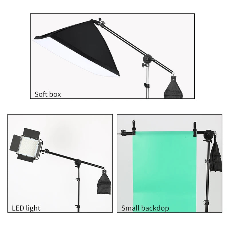 Photo Studio Adjustable Cantilever Stand Cross Arm With Sand Bag Pivot Clamp Use For Light Stand Accessories Extension Rod 135CM