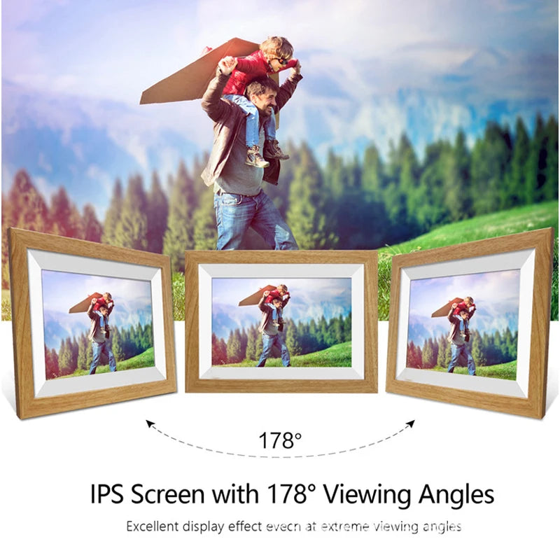 10.1 inch wifi cloud digital photo frame ios Android APP remote digital photo frame wooden digital frame