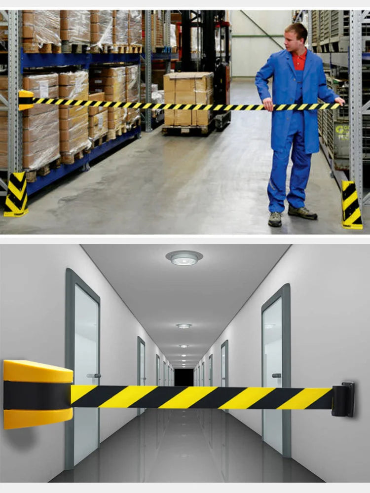 5-10m Belt Length Wall Mounted Retractable Belt Barrier With Yellow / Black Striped Caution Belt for Separated Region