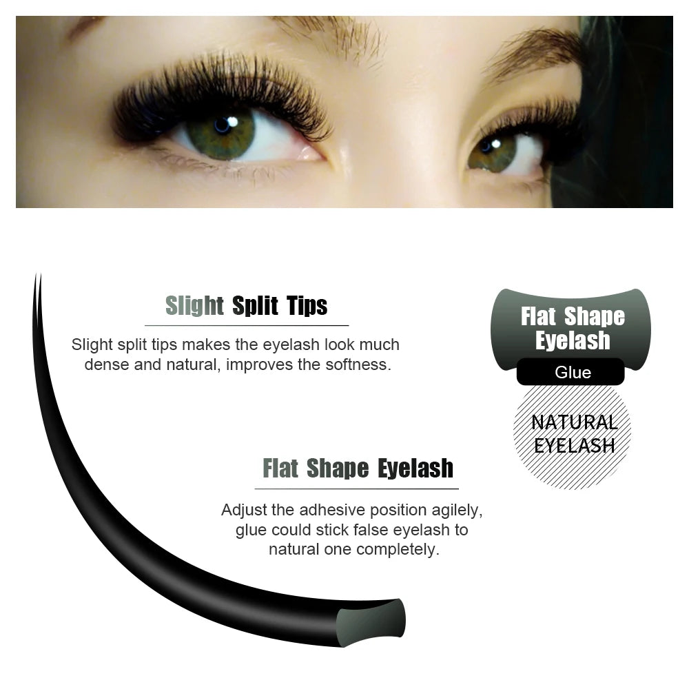 NAGARAKU 16 Rows Flat Ellipse Eyelashes Extensions 0.20 Matte Black Split Tips False Eyelashes Natural Light Soft Makeup Tools