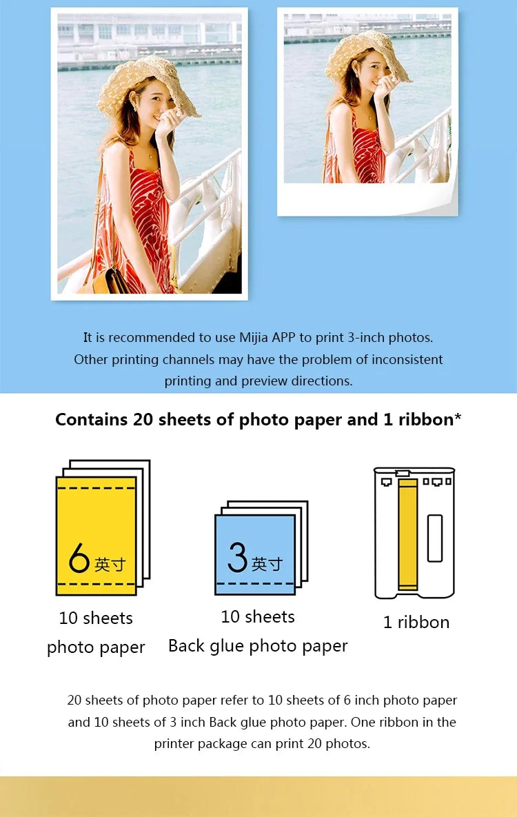 Xiaomi Mijia Mi Photo Printer 6-inch High-Definition Auto Film Multi-size ID Photos Smart Printer Wireless Phone Photo Printer