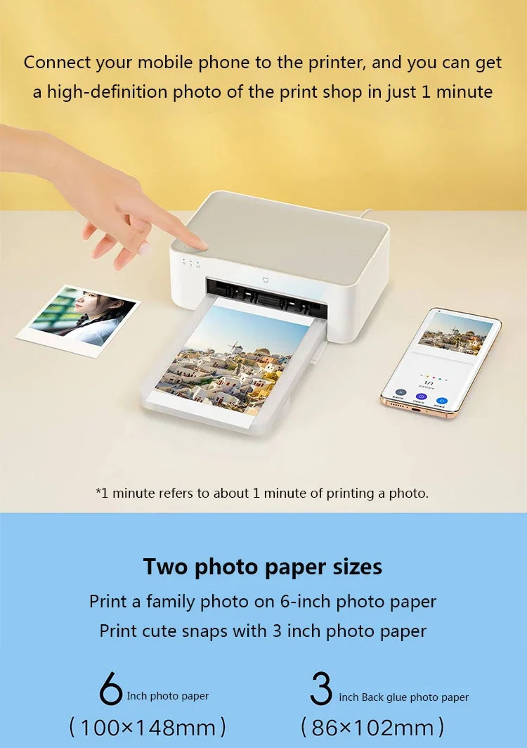 Xiaomi Mijia Mi Photo Printer 6-inch High-Definition Auto Film Multi-size ID Photos Smart Printer Wireless Phone Photo Printer