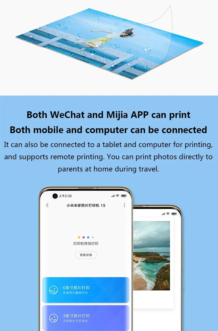 Xiaomi Mijia Mi Photo Printer 6-inch High-Definition Auto Film Multi-size ID Photos Smart Printer Wireless Phone Photo Printer