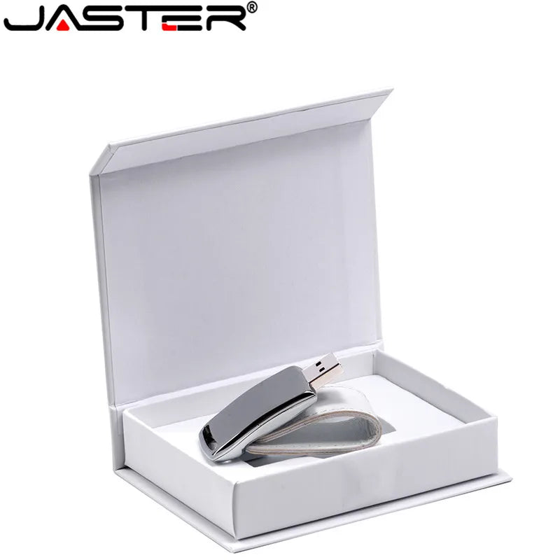 محركات أقراص فلاش USB جلدية مخصصة من JASTER | محركات أقراص USB 2.0 (4 جيجابايت - 64 جيجابايت) مع علبة بيضاء | هدايا شخصية مع شعار مجاني (قطعة واحدة أو أكثر)