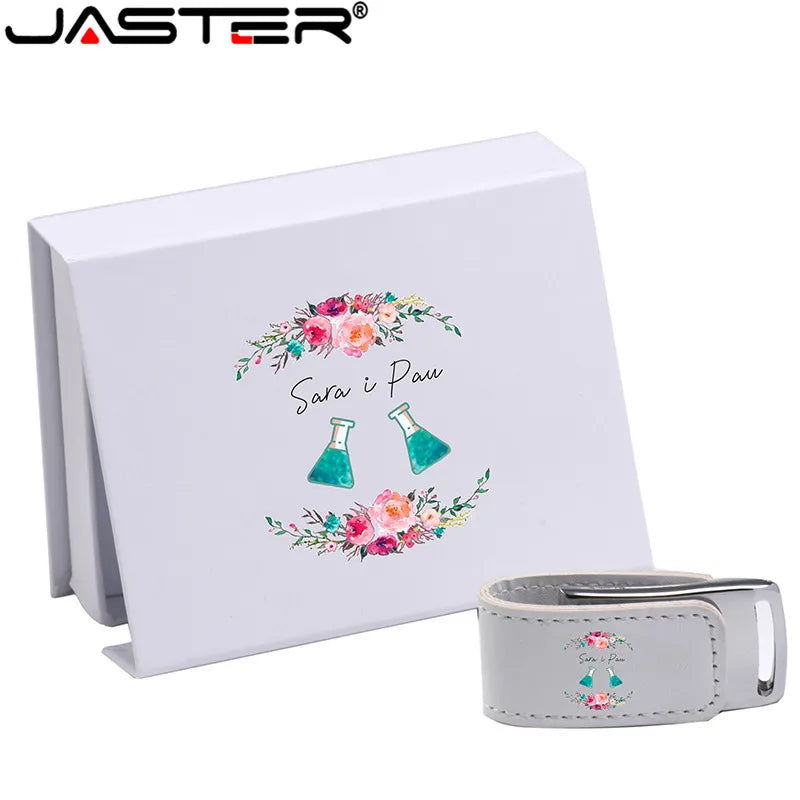 "JASTER Custom Leather USB Flash Drives | 2.0 Pen Drives (4GB-64GB) with White Box | Personalized Gifts with Free Logo (1+ Pcs)"