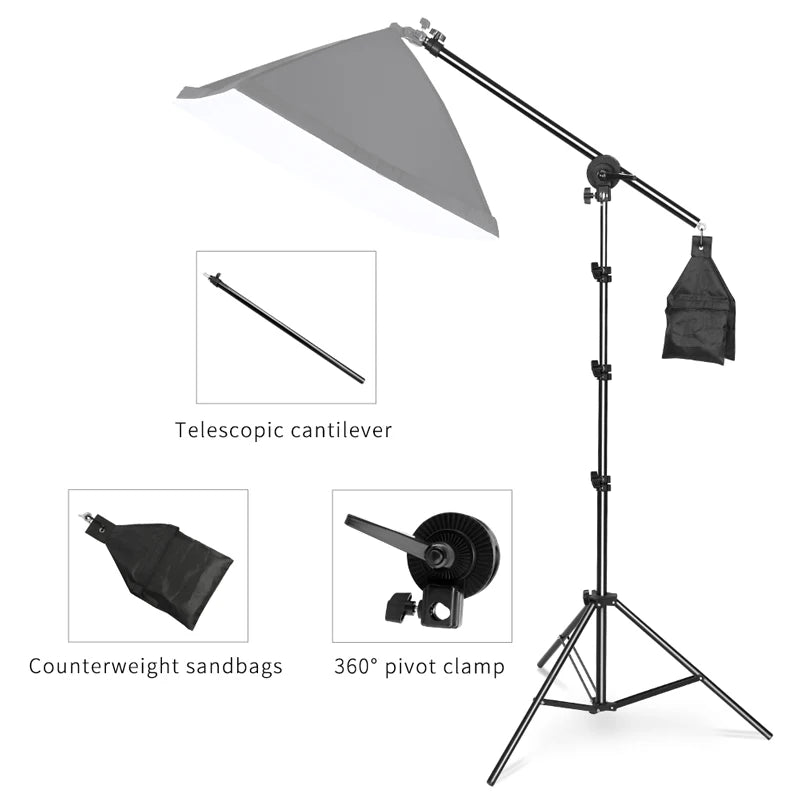 Photo Studio Adjustable Cantilever Stand Cross Arm With Sand Bag Pivot Clamp Use For Light Stand Accessories Extension Rod 135CM