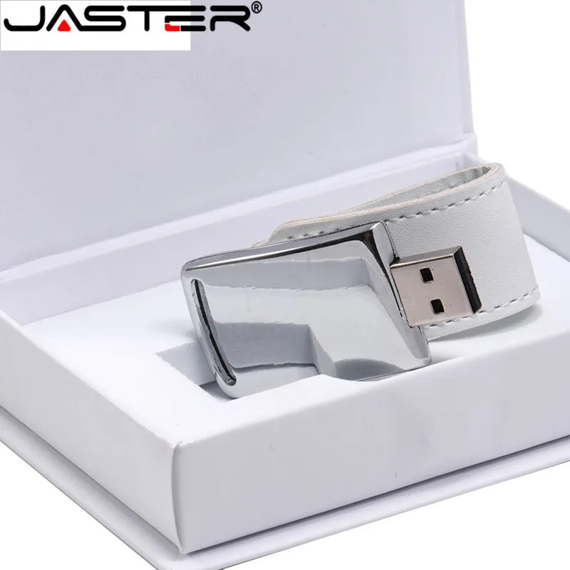 محركات أقراص فلاش USB جلدية مخصصة من JASTER | محركات أقراص USB 2.0 (4 جيجابايت - 64 جيجابايت) مع علبة بيضاء | هدايا شخصية مع شعار مجاني (قطعة واحدة أو أكثر)