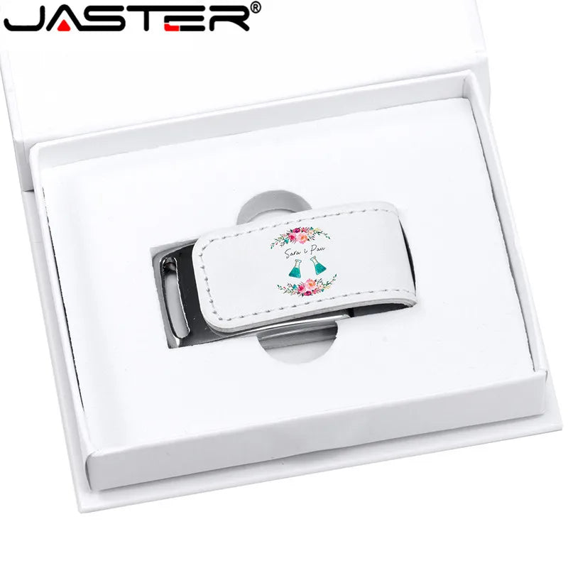 محركات أقراص فلاش USB جلدية مخصصة من JASTER | محركات أقراص USB 2.0 (4 جيجابايت - 64 جيجابايت) مع علبة بيضاء | هدايا شخصية مع شعار مجاني (قطعة واحدة أو أكثر)