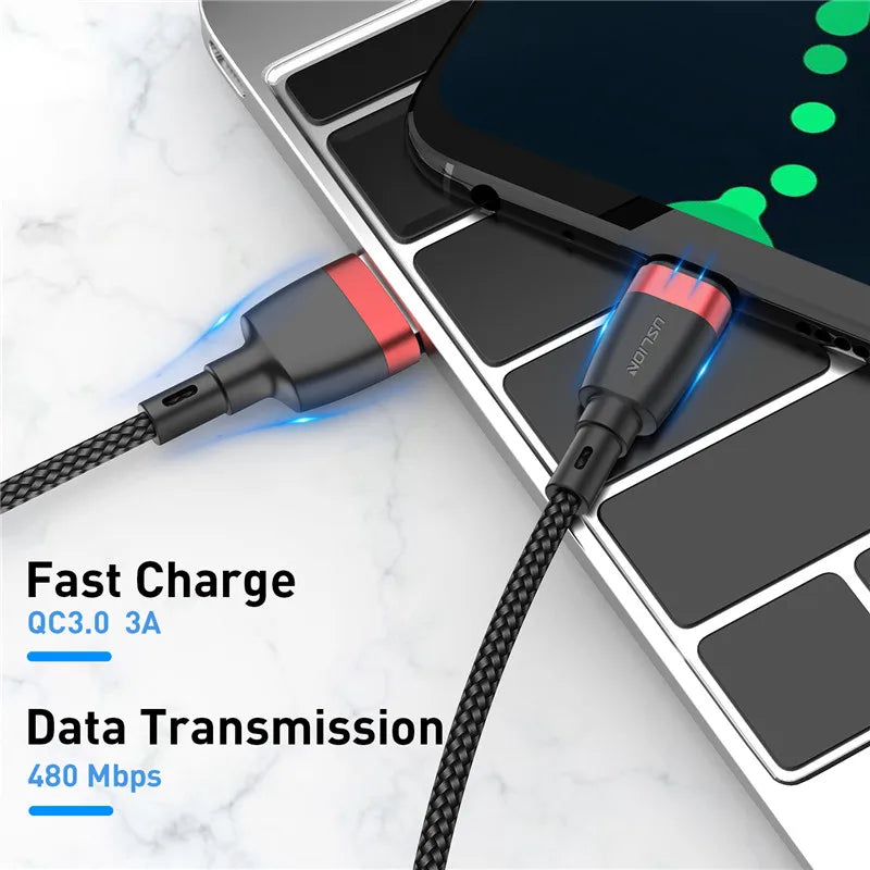 USLION Micro USB Cable Fast Charging Cable For Xiaomi redmi note 5 Micro USB Data Cord Charger Quick Charge 3.0 Cable 1M 2M 3M