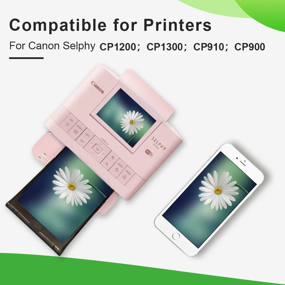 Compatible for Canon Selphy CP1300 CP1200 CP1000 CP910 Ink Cassette for Selphy CP1500 Photo Paper Set Printer KP108IN 6 Inch