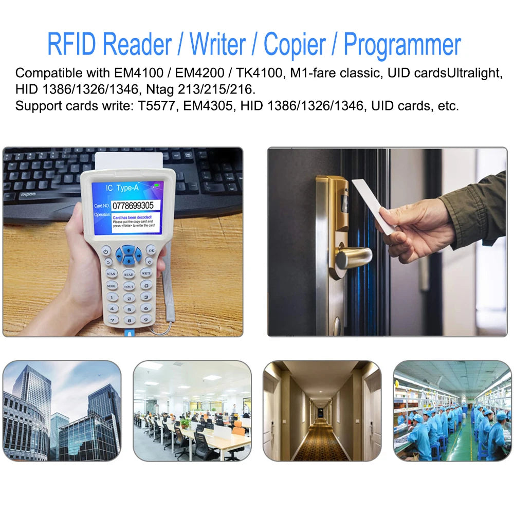 RFID Reader Writer USB Card Duplicator 10 Frequency 125KHz 13.56MHz Decoder NFC Copier Smart Card Programmer Writable Key Cards