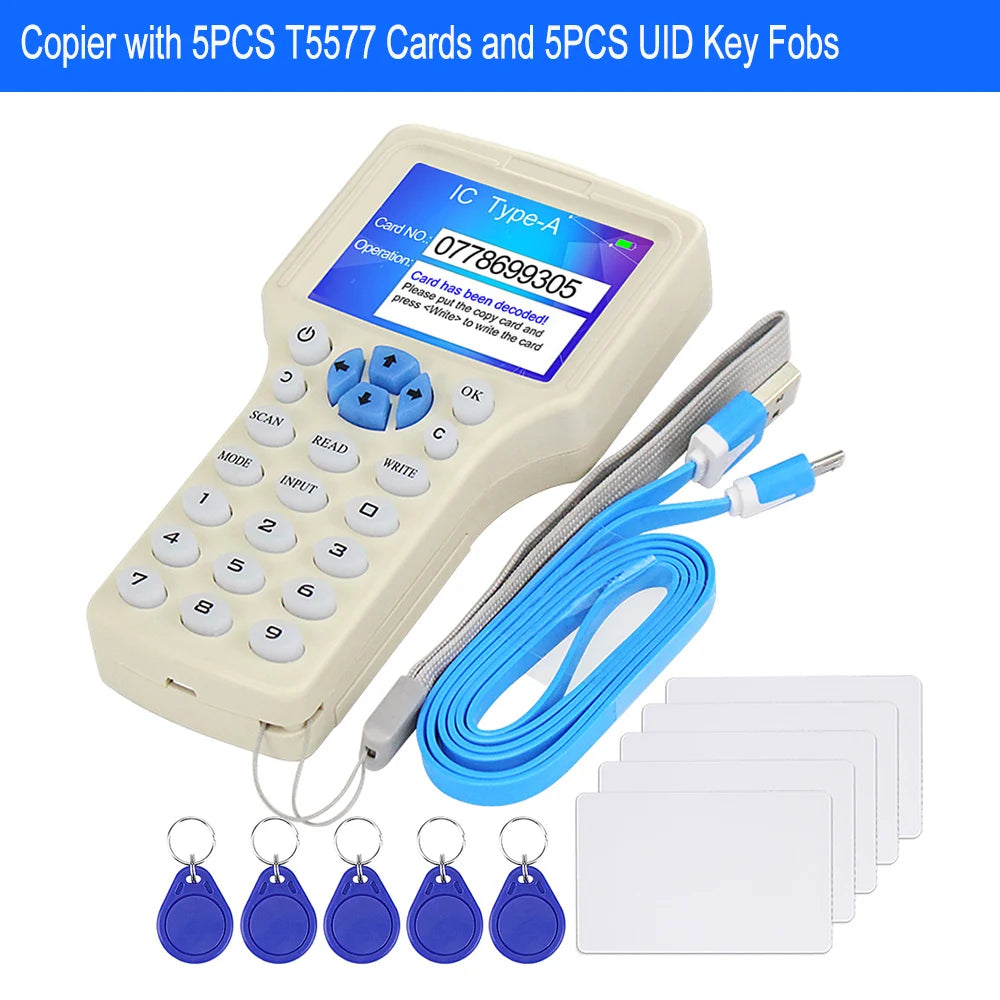 RFID Reader Writer USB Card Duplicator 10 Frequency 125KHz 13.56MHz Decoder NFC Copier Smart Card Programmer Writable Key Cards