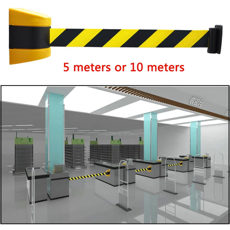 5-10m Belt Length Wall Mounted Retractable Belt Barrier With Yellow / Black Striped Caution Belt for Separated Region