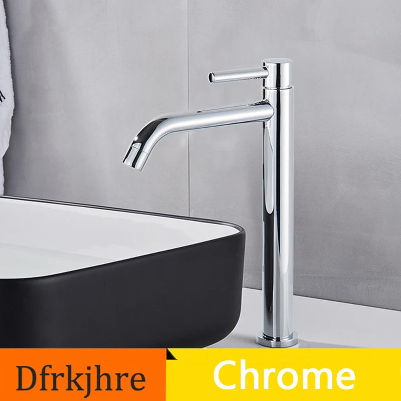 "Tall Chrome Bathroom Sink Faucet | Slim Hot & Cold Water Mixer for Basin | Elegant Single Tap Design"