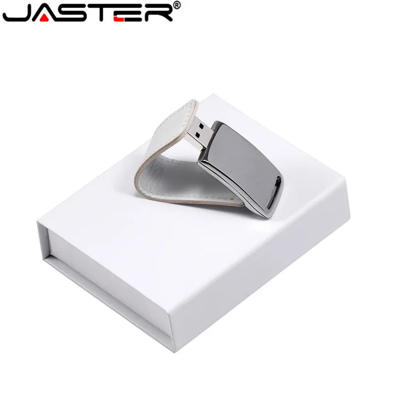 محركات أقراص فلاش USB جلدية مخصصة من JASTER | محركات أقراص USB 2.0 (4 جيجابايت - 64 جيجابايت) مع علبة بيضاء | هدايا شخصية مع شعار مجاني (قطعة واحدة أو أكثر)