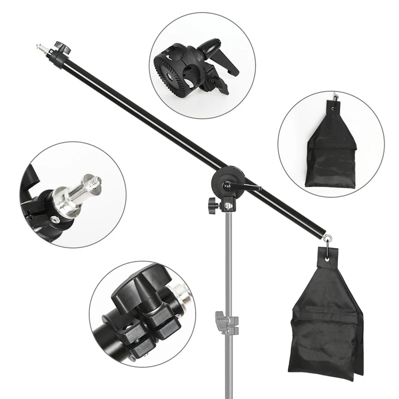 Photo Studio Adjustable Cantilever Stand Cross Arm With Sand Bag Pivot Clamp Use For Light Stand Accessories Extension Rod 135CM