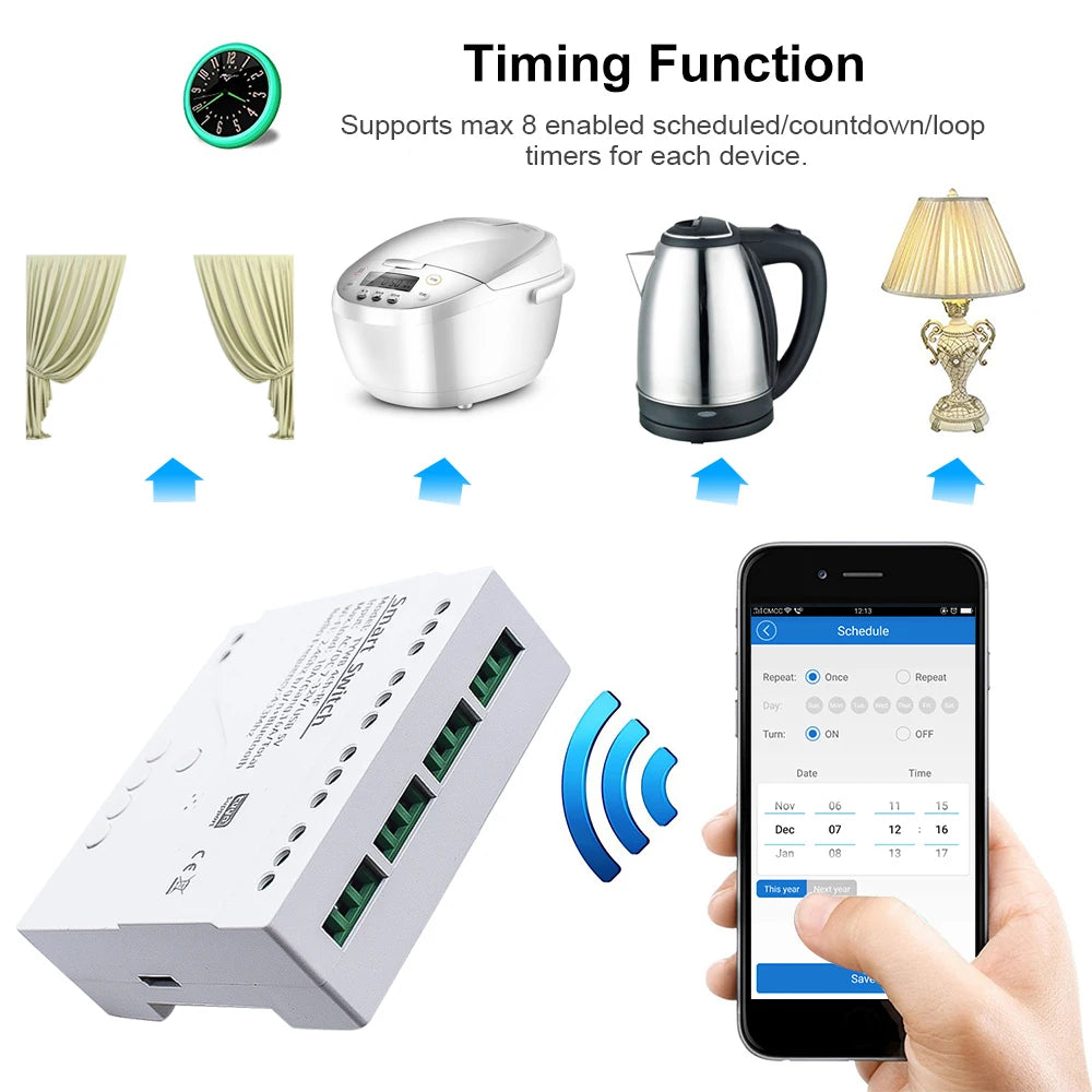 4CH Tuya Smart Life Wireless Wifi Switch Module WI FI APP Remote Control DC 12V 24V AC 220V RF Receiver 10A Smart Relay Alexa