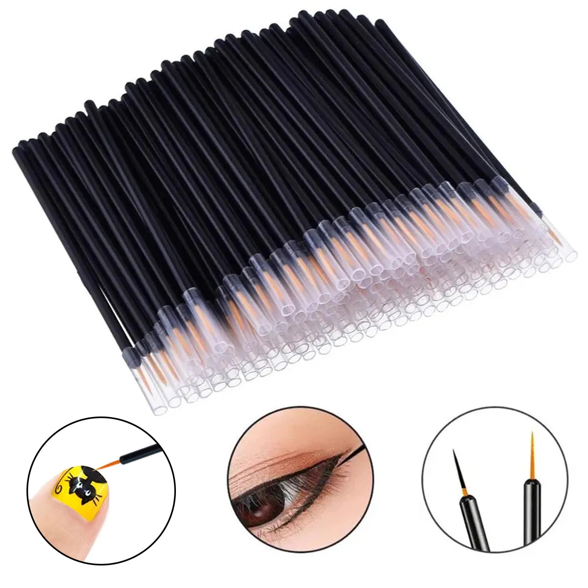 50pcs Disposable Nail Art Brush Eyeliner Painting Pen Manicure Brush Eyeline Makeup Tools Mini Brushes