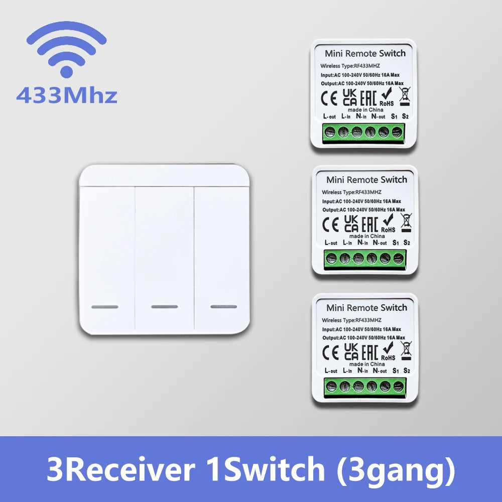 RF 433 MHz Smart Switch 1/2/3 Gang Wall Panel Mini Round Button Wall Panel Switch 16A Relay Receiver Automation Module 100V~240V