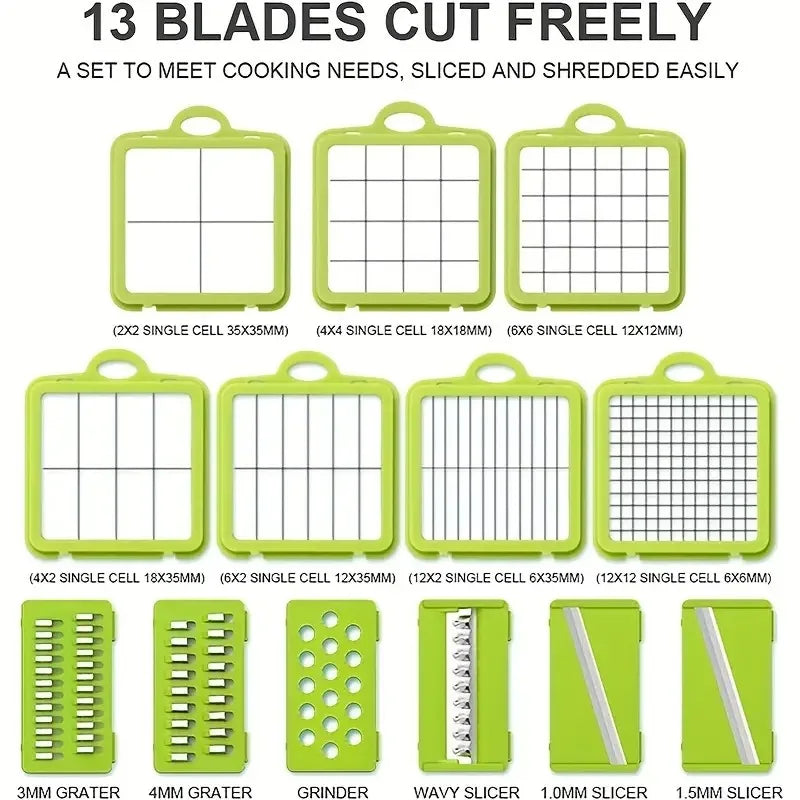قطاعة خضراوات متعددة الوظائف 16/25 في 1 بمقبض وشبكة طعام وقطاعة خضراوات ومكعبات تقطيع أدوات المطبخ وأدوات المطبخ
