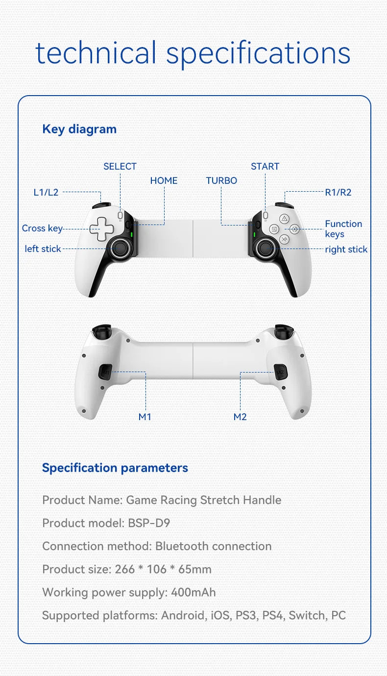 D9 Mobile Game Controller Telescopic Gamepad phone gamepad For Android IOS PS3 PS4 Switch ios  with Turbo/6-axis /Vibration