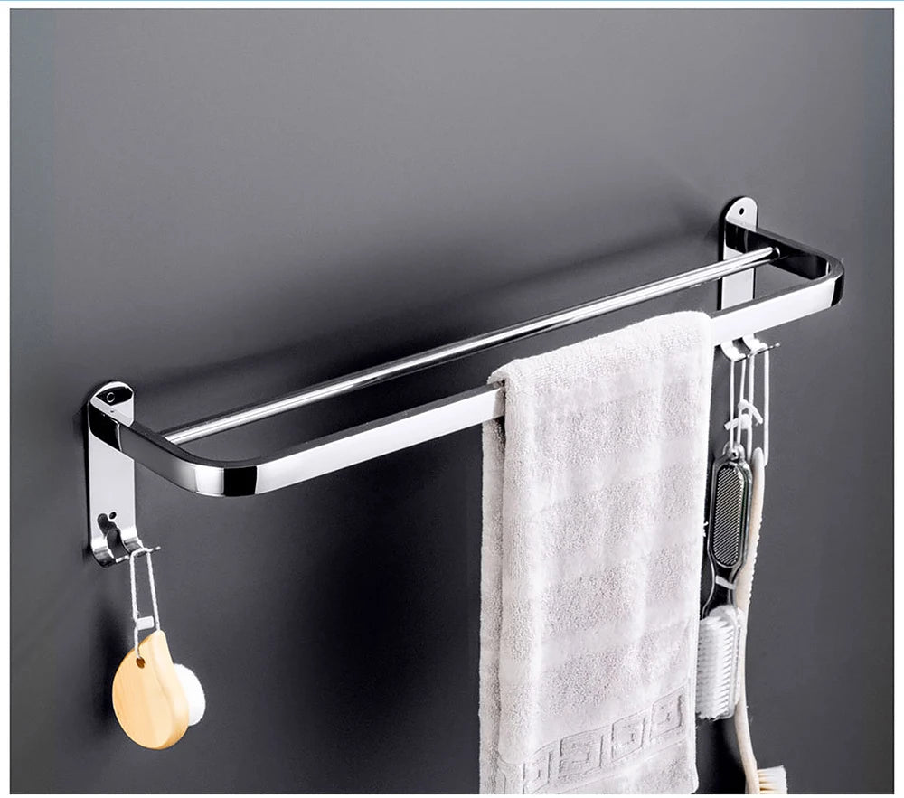 Stainless Steel 40-60CM Towel Bar With Hook Wall Mount Rack Mirror Chrome Shower Rod Rail Hanger Bathroom Holder Accessories