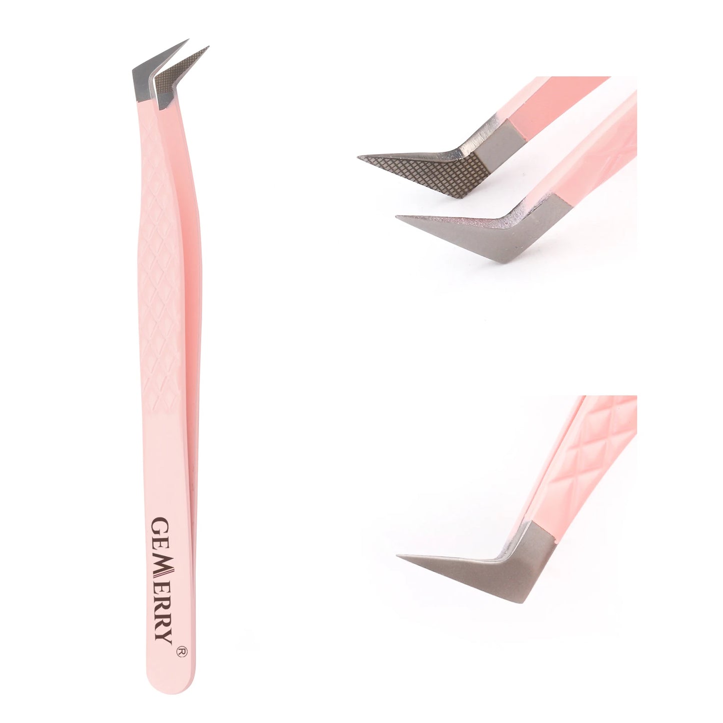 Gemerry 1 pcs Pink Stainless Steel Tweezers Eyelash Extensions High Precision Anti-static Tweezers with Fiber Tips Makeup Tools