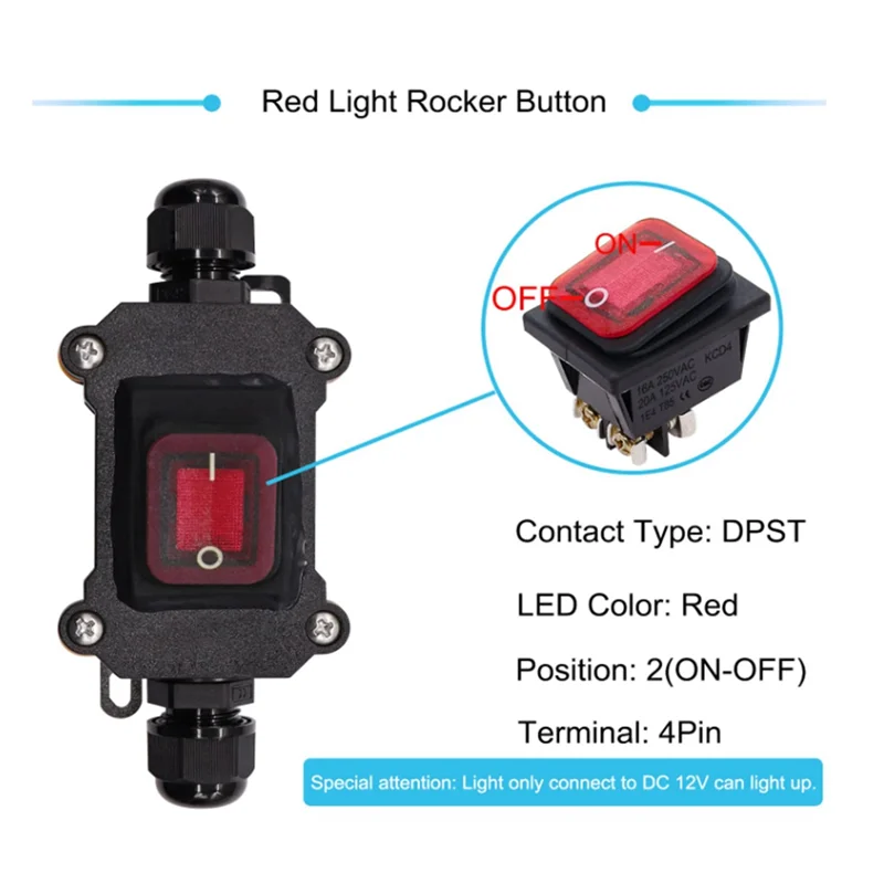 IP67 Waterproof Inline Switch 12V DC 20A High Current Power Waterproof Switch