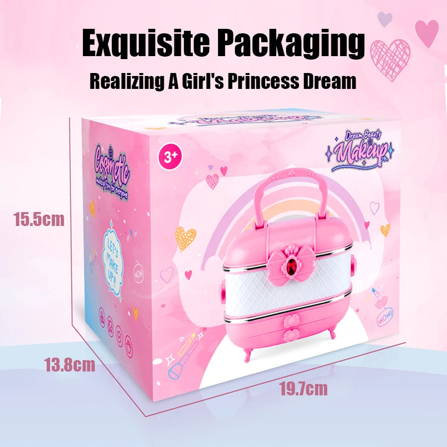 Kids Makeup Kit For Girls Princess Real Washable Pretend Play Cosmetic Set Toys With Mirror Non Toxic Safe Birthday Gifts M714