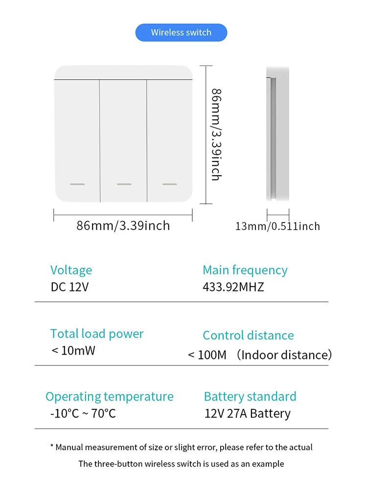 RF 433 MHz Smart Switch 1/2/3 Gang Wall Panel Mini Round Button Wall Panel Switch 16A Relay Receiver Automation Module 100V~240V