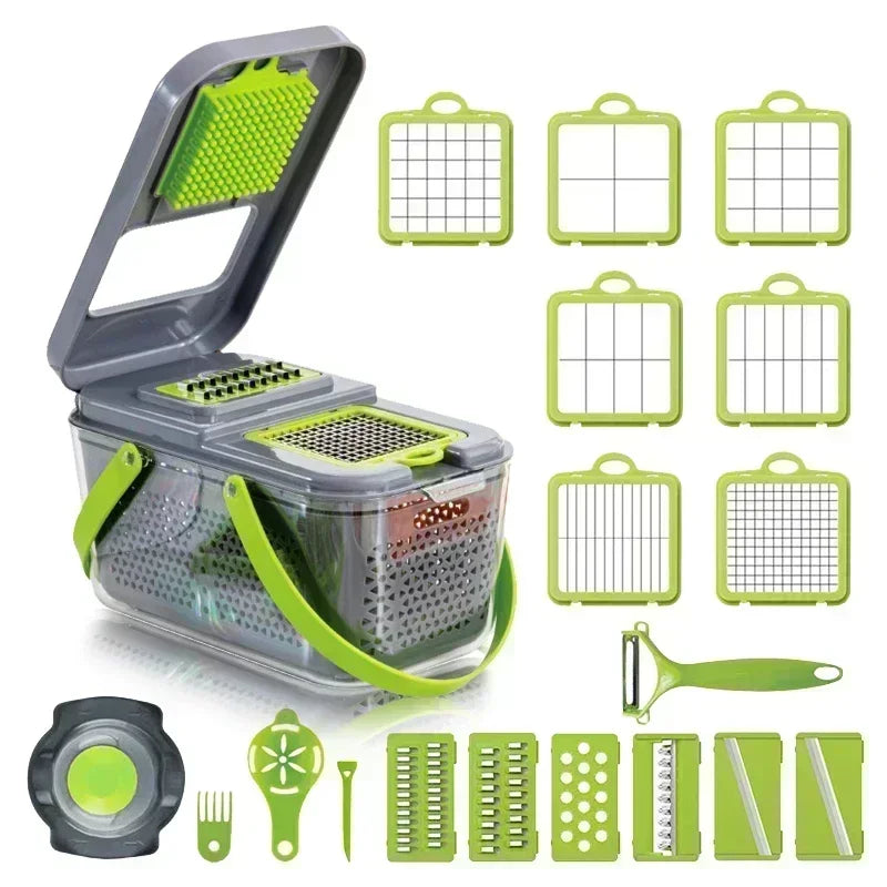 12/22 in 1 Multifunctional Vegetable Cutter Manual Food Chopper Potato Shredder Vegetable Slicer with Container Kitchen Gadget