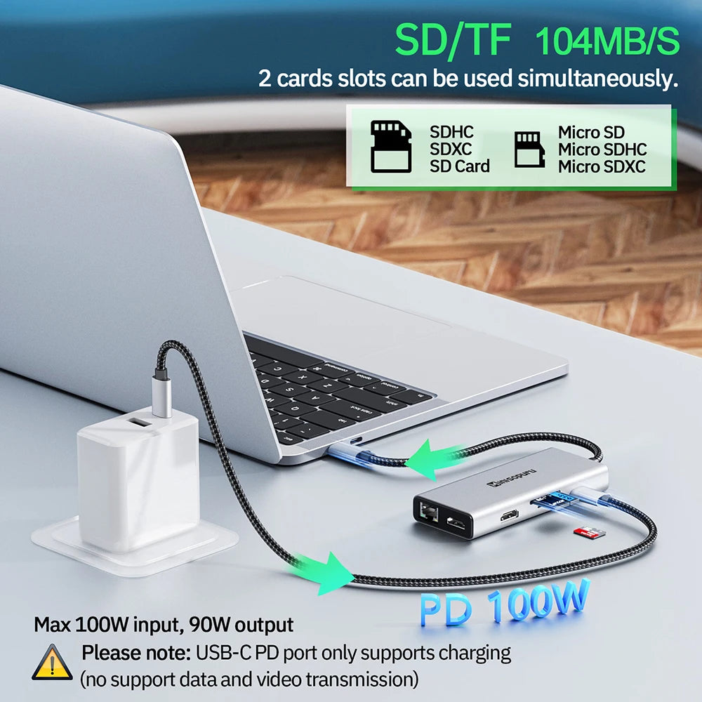 "9-in-1 USB-C Docking Station for Dual Monitors | 4K@60Hz Display, RJ45, PD100W, SD/TF Slots | Multiport Adapter for MacBook Pro"